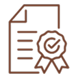 certified Icon of a document with text on the left and a ribbon with a checkmark on the right, symbolizing certification or approval.