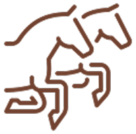 horses Minimalist line drawing of two horses with overlapping shapes, using simple, brown lines against a white background.