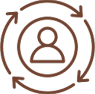 personalization Icon of a person surrounded by circular arrows, symbolizing process or cycle.