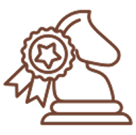 strategy Outline of a chess knight with a star-adorned ribbon attached.