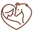 woman Brown line drawing of a person and a horse within a heart shape.